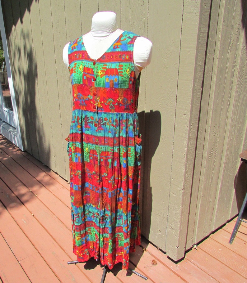 Vintage 90/'s Bila maxi sundress 1 long dress size M festival hippie boho classic crinkle rayon free shipping USA