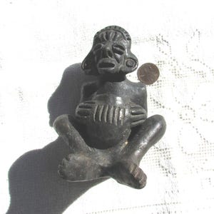 Vintage pre-Columbian style pottery figurine statue Ancestral Aztec warrior god 50&#39;s Mexican Tiki decor free shipping USA