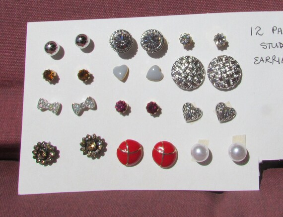 Vintage pierced earrings lot of 12 pair small stu… - image 1
