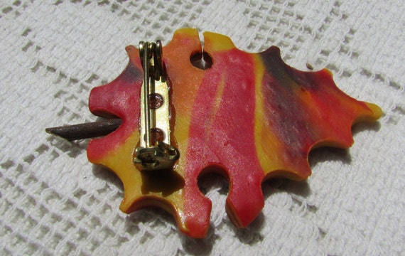 vintage marbled celluloid fall colors autumn leaf… - image 4