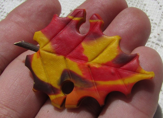 vintage marbled celluloid fall colors autumn leaf… - image 6