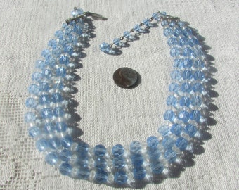 Deslumbrante gargantilla vintage azul con cristales transparentes de 3 hilos, ideal para bodas y novias, estilo babero de mediados de siglo. Envío gratis a EE. UU.