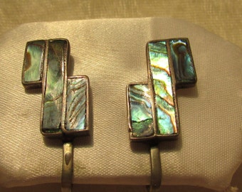 Vintage MCM abalone sterling Mexico earrings screw back estate find beach boho summer free shipping USA