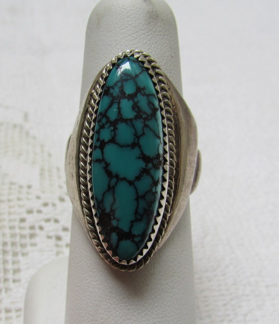 Vintage turquoise ring unisex  heavy older Navajo… - image 2