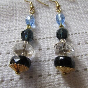 Vintage NOS earrings  pierced faceted pale blue, clear and navy  drop earrings wedding bridal something blue holiday gift free shipping USA