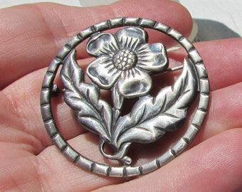 broche vintage en argent sterling floral pin style art nouveau rose sauvage livraison gratuite Etats-Unis