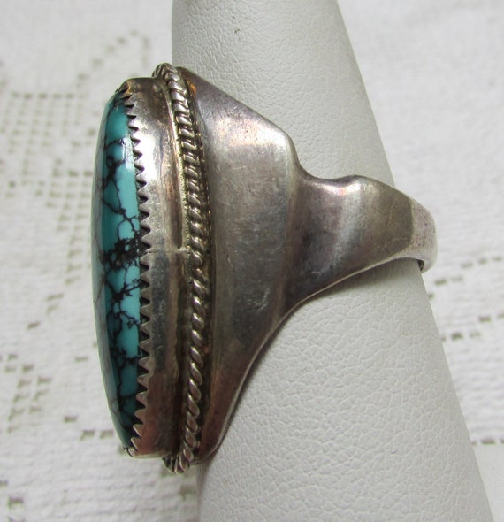 Vintage turquoise ring unisex  heavy older Navajo… - image 3