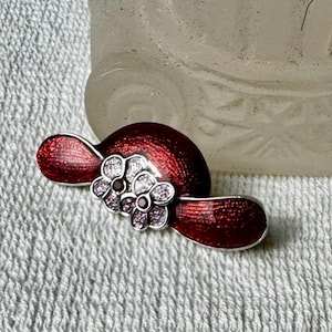 Vintage red hat, enamel brooch with flowers and rhinestones red hat Society pin Lia Sophia signed free shipping USA