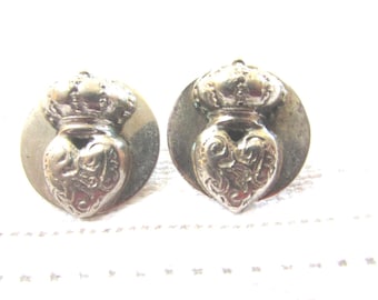 Vintage Sterling Silver Heart Crown Screw-On Earrings by Natacha Brooks – Bridal, Valentine RARE