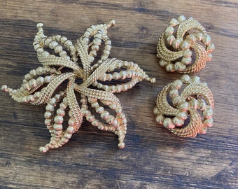 Vintage Monet RARE set brooch and earrings large Etruscan revival 6 pointed star starburst starfish statement brooch demi free shipping USA