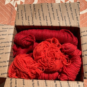 Box Lot of vintage weaving wool yarn rusts and corals  mix new old stock unused free shipping USA