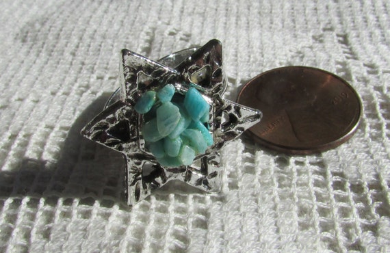Vintage costume ring blue gemstone chip 6 pointed… - image 5