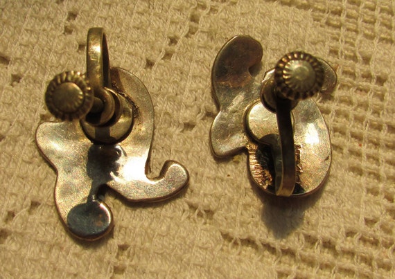 Vintage abalone silver alpaca Mexico earrings scr… - image 4