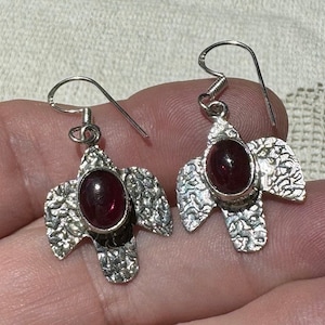 Vintage pierced amethyst earrings sterling 925 silver drops birds or doves  with genuine gemstones NOS new old stock OOAK free shipping USA