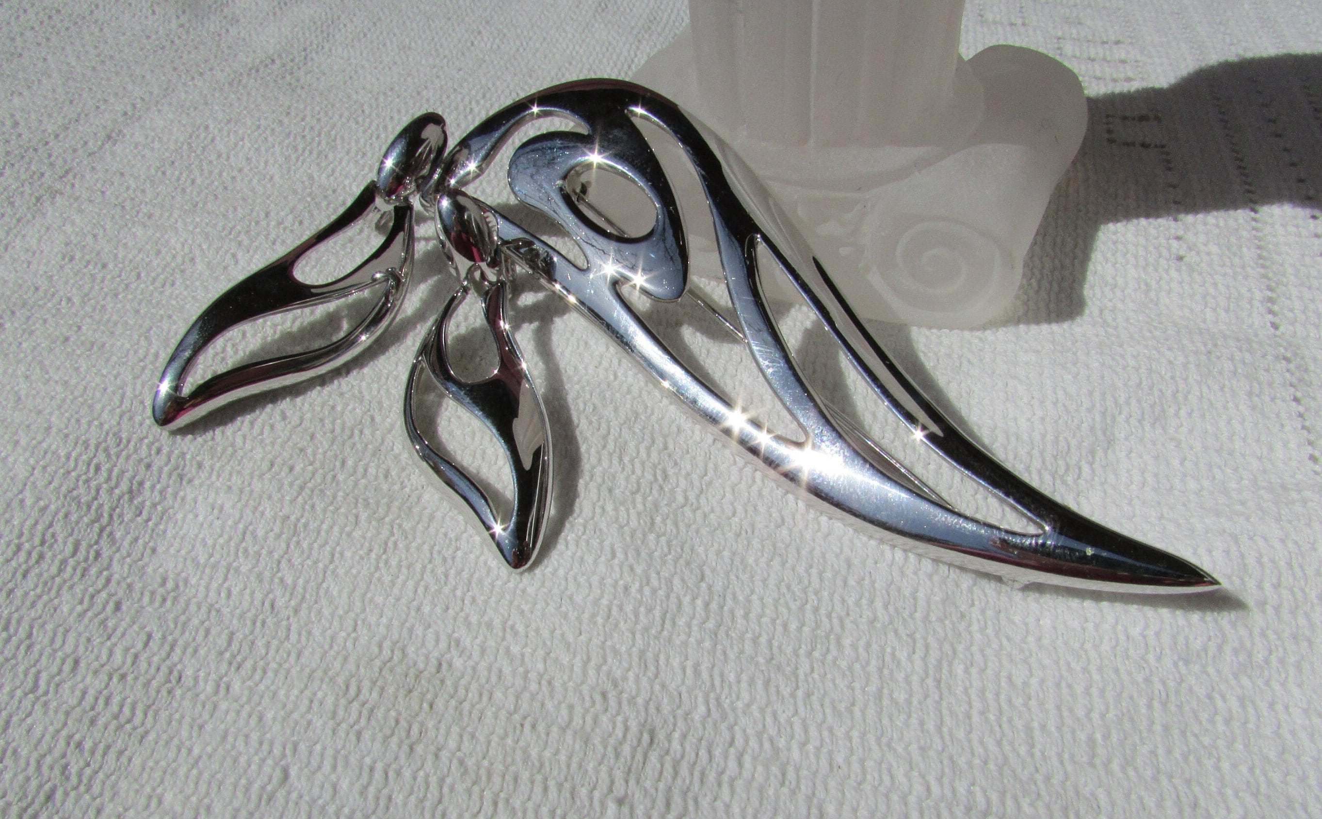 HUGE Vintage modernist Monet set 4 inch brooch and clip on drop earrings silver plated RARE demi parure estate find free shipping USA
