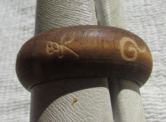 Vintage wood hand carved symbols Buddhist? unisex… - image 3