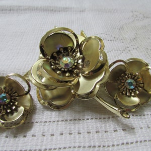 Vintage 50er Jahre unsignierte Coro Strass Brosche und Ohrringe Blumen Set Demi Parure Estate Find kostenloser Versand USA