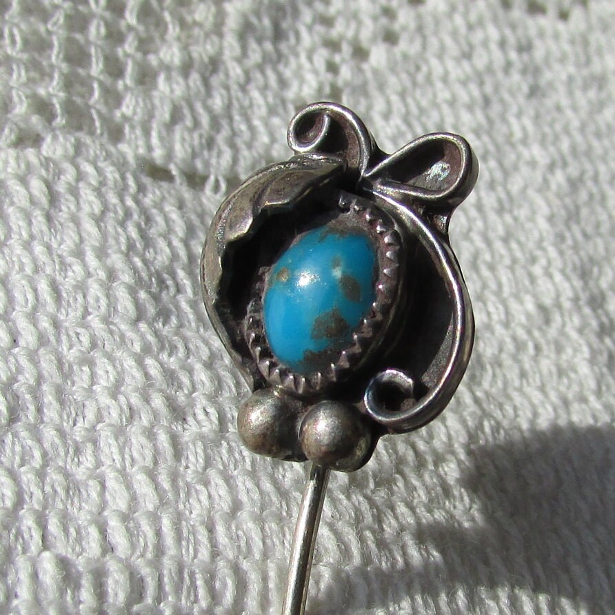 Vintage Navajo Style Native American Indian Silver Turquoise Stick