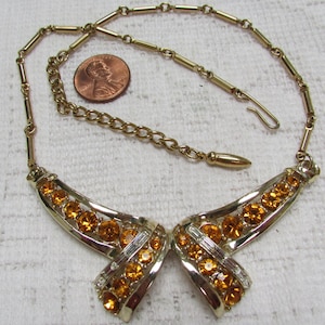 Lovely vintage Coro? topaz rhinestone bow choker necklace free shipping USA