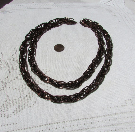 Vintage unisex necklace antique copper brutalist … - image 1