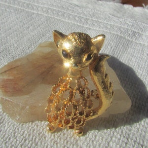 Mamselle brooch vintage cat open work  figural pin free shipping USA