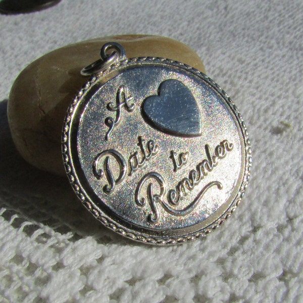 Vintage pendant or charm A Date to Remember 60's sterling silver wedding bridal prom FREE shipping USA