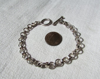 Vintage Sterling Silver Cable Chain Heart Charm Toggle Clasp