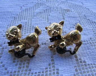 Paire d'épinglettes chatons vintage des années 50 Gerry's chatons avec colliers noeuds et broches en laine lot de 2 livraison gratuite Etats-Unis