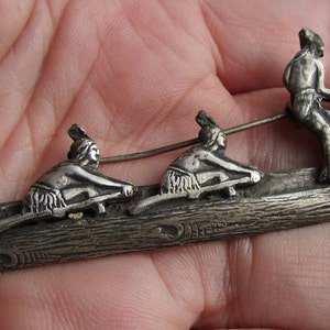 Vintage pin 800 silver arts and crafts? style brooch indians in canoe signed A unusual style free shipping USA