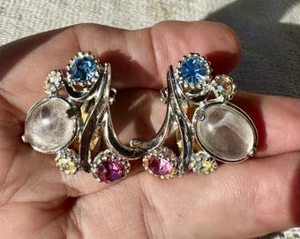 RARE clip en strass Selro vintage des années 50 sur les boucles d'oreilles quelque chose de bleu mariage bal de promo livraison gratuite USA