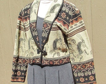 Vintage 90's Aztec Cropped Southwestern tapestry jacket with Kokopelli size L Flashback brand Y2k free shipping USA