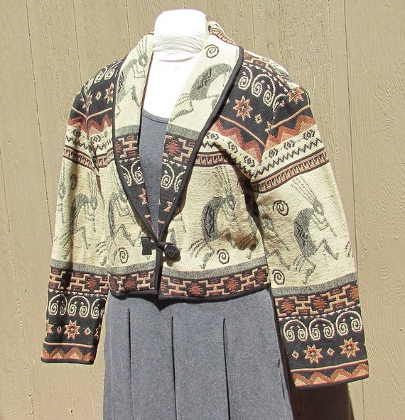 Vintage 90's Aztec Cropped Southwestern tapestry j