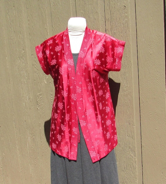 Vintage top Fuschia red "satin brocade" wrap jack… - image 1