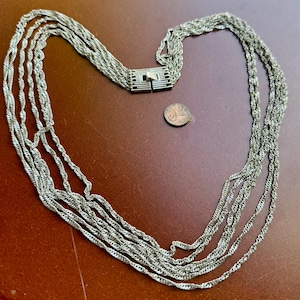 Vintage Krone Trifari 6 Strang verdrehte Halskette bib Schicht Diamantschliff seltene Silberfarbe einzigartige modernist Verschluss kostenloser Versand USA