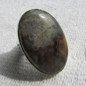 Sterling silver chunky jasper ring vintage earth tones gemstone ring size 7.5 free shipping USA