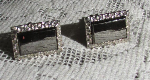 Vintage Swank rectangular geometric silver tone c… - image 1