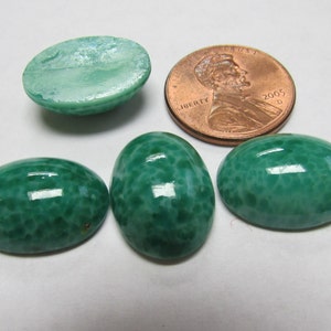 Vintage faux jade glass cabs oval flat backs size 18x13 mm pkg of 4