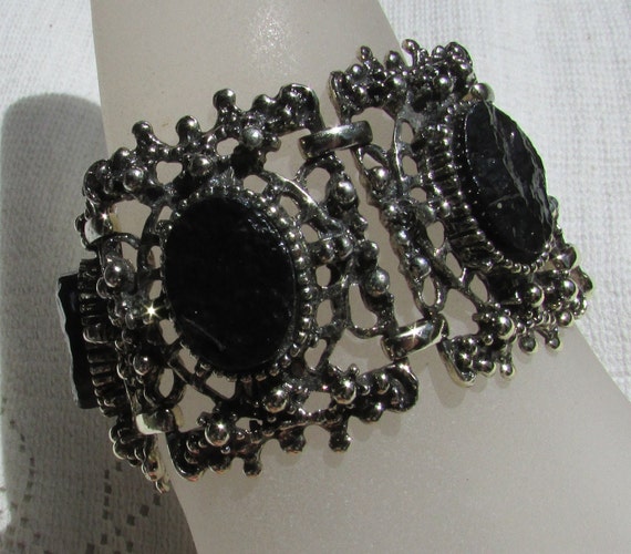 Unusual vintage 60's chunky wide link bracelet wi… - image 4