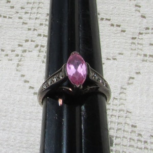 Estate vintage AVON pink sapphire sterling Victorian revival statement ring signed CAP size 8 free shipping USA