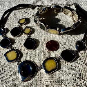 Stunning vintage set chunky Lia Sophia statement necklace earrings bracelet designer runway LBD friendly free shipping USA