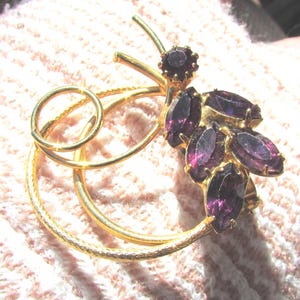 Vintage purple rhinestone double circle brooch with spray free shipping USA