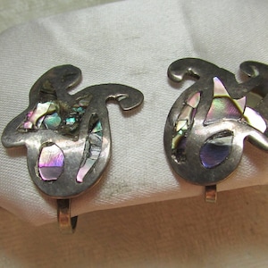 Vintage abalone silver alpaca Mexico earrings screw back estate find beach boho summer free shipping USA