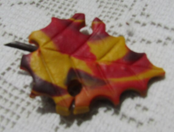 vintage marbled celluloid fall colors autumn leaf… - image 3