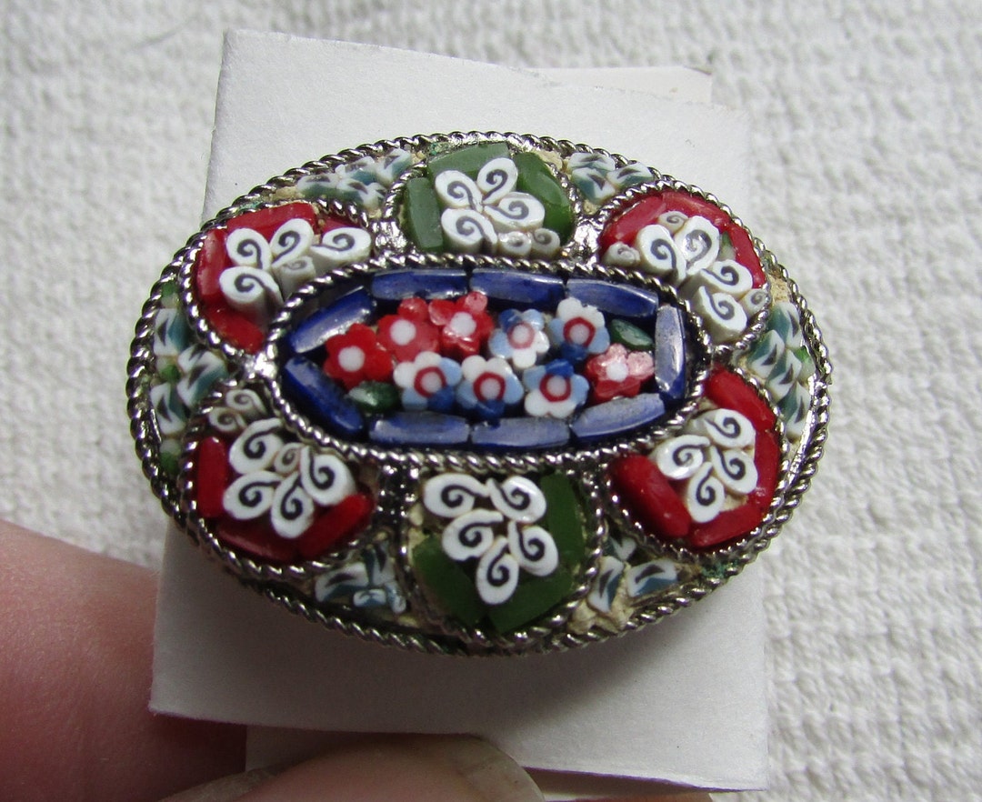 Broche cuillère vintage en micro mosaïque, bijoux miniatures en mosaïque de style italien - France