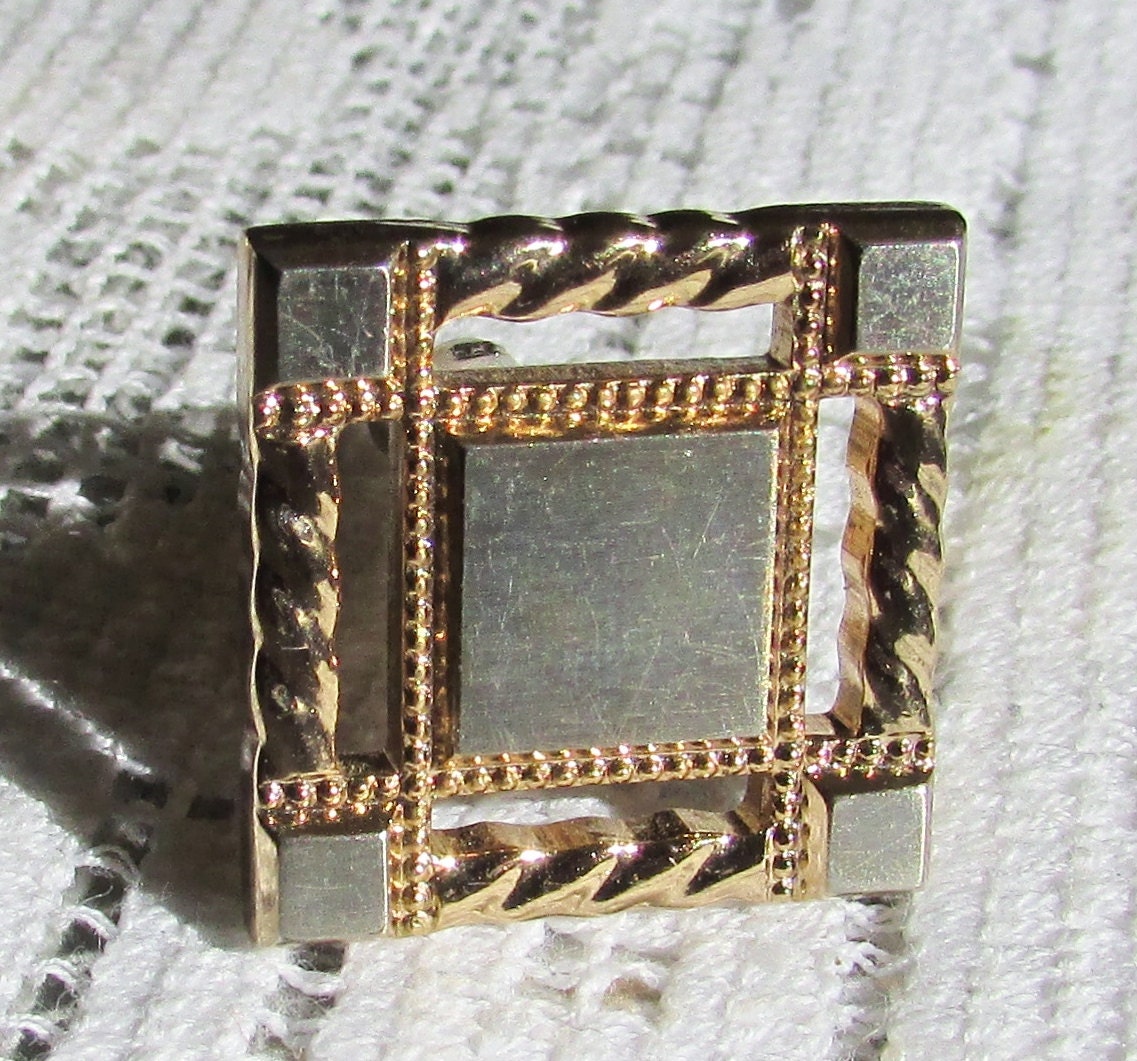 Boutons De Manchette Vintage Hickok USA à Carreaux Argentés - Occasion, Forme Carrée, Style Rétro