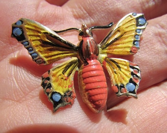 vintage brooch sterling silver colorful hand painted butterfly pin free shipping USA