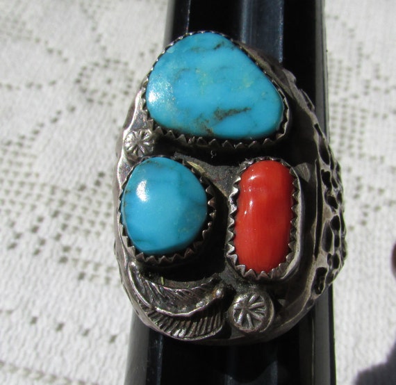 Vintage Native American ring heavy Navajo style t… - image 2