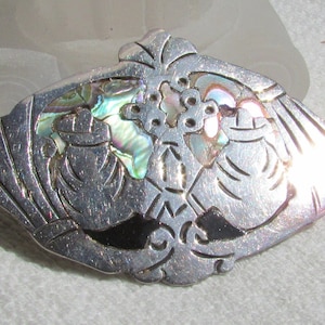 Vintage  Mexican silver inlaid abalone shell 2 men and cactus plant brooch pin  sterling signed FT free shipping USA