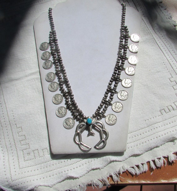 Rare Robins Egg Turquoise Vintage Native American Navajo Sterling Silver Squash Blossom Necklace Rare Robins Egg Turquoise Vintage Native American Navajo Sterling Silver Squash Blossom Necklace