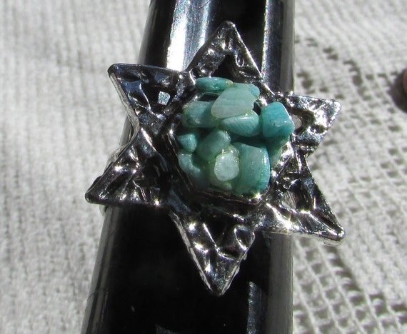 Vintage costume ring blue gemstone chip 6 pointed… - image 9